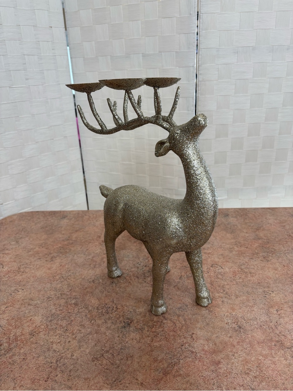 Glitter Reindeer Candle Holder - Gold Holiday Decor
